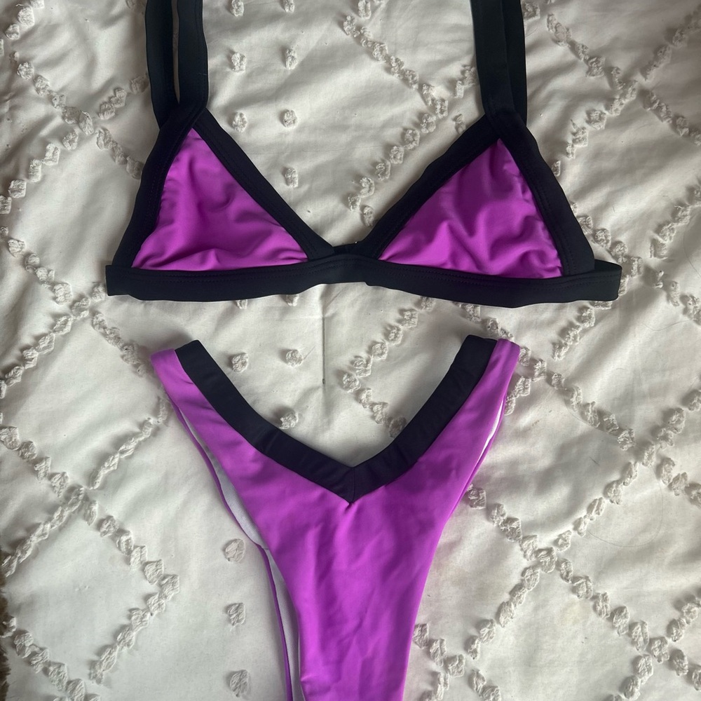 Purple and Black Bikini Set